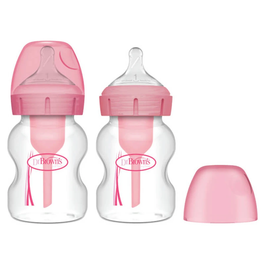 Dr Brown's Options+, biberon anti-colique à col large avec tétine, rose, 2 x 150 ml
