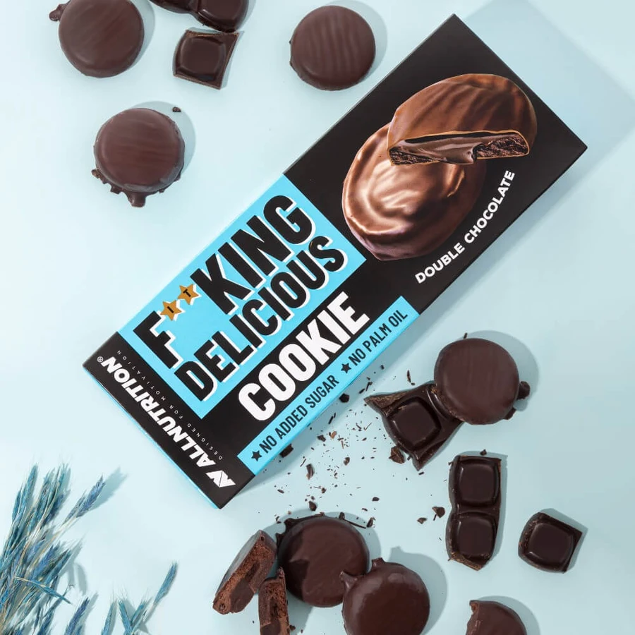 Allnutrition Fitking Delicious Cookie Double Chocolate, biscotti brownie alle alghe, senza zuccheri aggiunti, 128 g