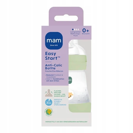 MAM Perfect Start, biberon anti-colic, cu tetină din silicon, Grounding in Nature, unisex, de la 2 luni, 160 ml
