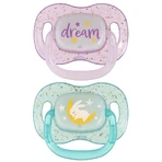 Canpol Baby's, fopspeen, 6-18 maanden, siliconen, symmetrisch, Night Glow, paars en blauw, 2 stuks