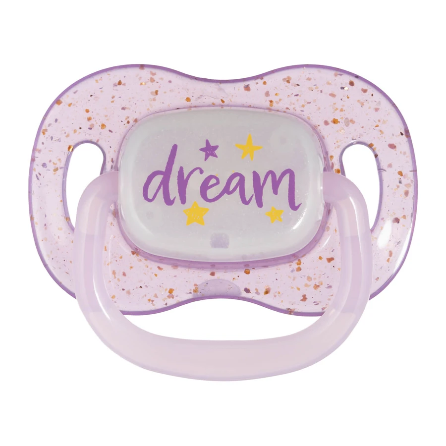 Canpol Baby's, fopspeen, 6-18 maanden, siliconen, symmetrisch, Night Glow, paars en blauw, 2 stuks