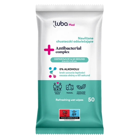 Luba Med Antibacterial Complex, nawilżane chusteczki odświeżające, 50 sztuk: ceny i cechy