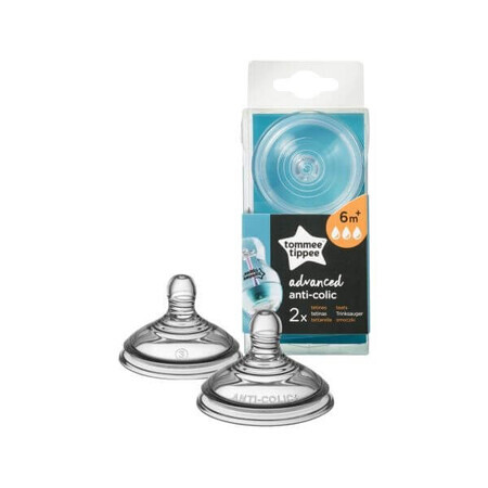 Tétine anti-colique en silicone avec débit rapide, +6 mois, 2 pièces, Tommee Tippee