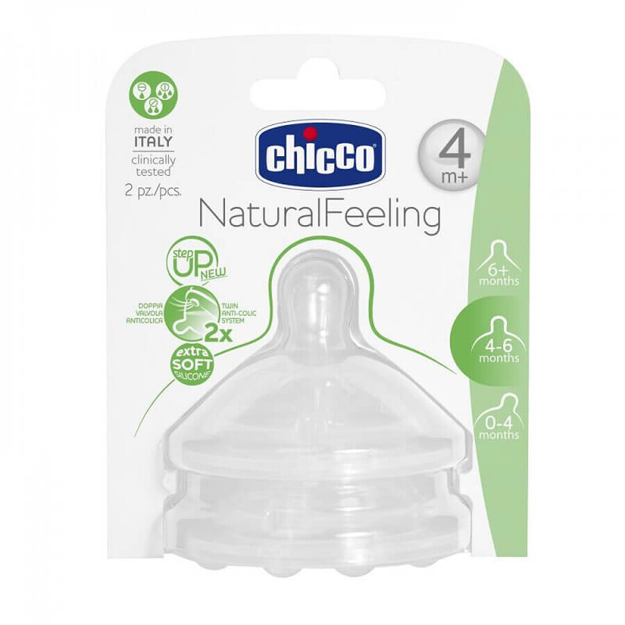 Natural Felling Silikonsauger mit einstellbarem Durchfluss 2 Stück, 4 Monate+, Chicco