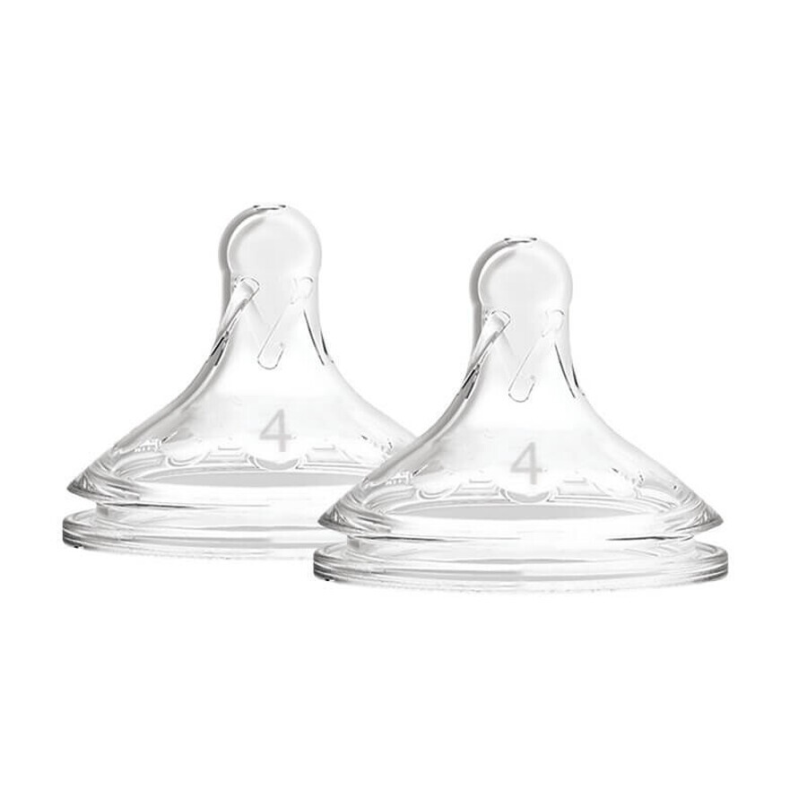 Tettarelle in silicone per biberon a collo largo, Opzioni+, 9 mesi+, Livello 4, 2 pz, Dr. Browns