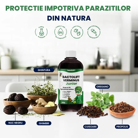 BactoLift Verminus Junior - Syrup for Intestinal Parasites in Children - Facilitates Elimination of Parasites & Boosts Immunity - 100% Natural - 250 mL