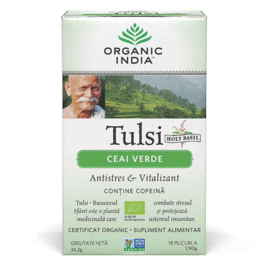 Tulsi met groene thee antistress adaptogeen, 18 builtjes, biologisch India