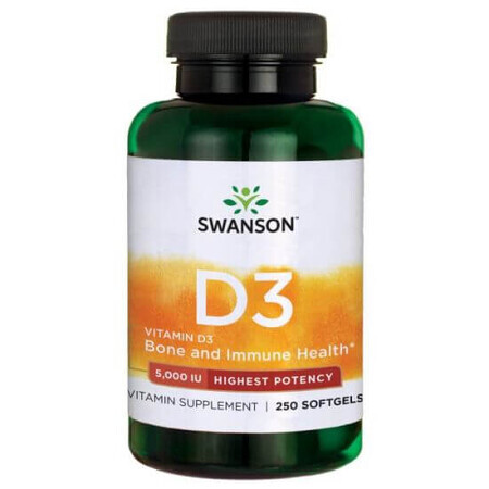 Vitamina D3 5000UI, 250 capsule, Swanson