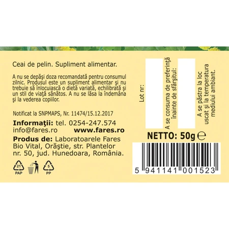 Wormwood Tea, D114, 50 g, Fares