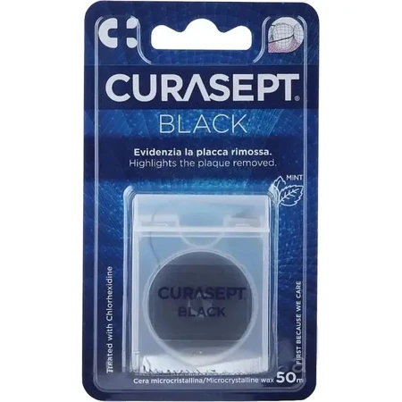 Black dental floss waxed with chlorhexidine, 20g, Curasept