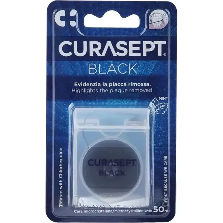 Black dental floss waxed with chlorhexidine, 20g, Curasept