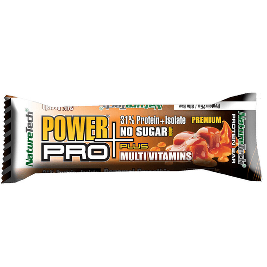 Baton energizant cu aroma de caramel Power Pro 31% Proteina, 1 buc, Nature Tech