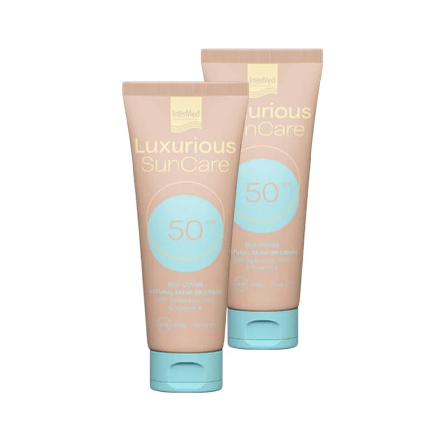 InterMed Luxurious SunCare Krem przeciwsłoneczny do twarzy SPF50 Natural Beige 2x75ml: ceny i cechy
