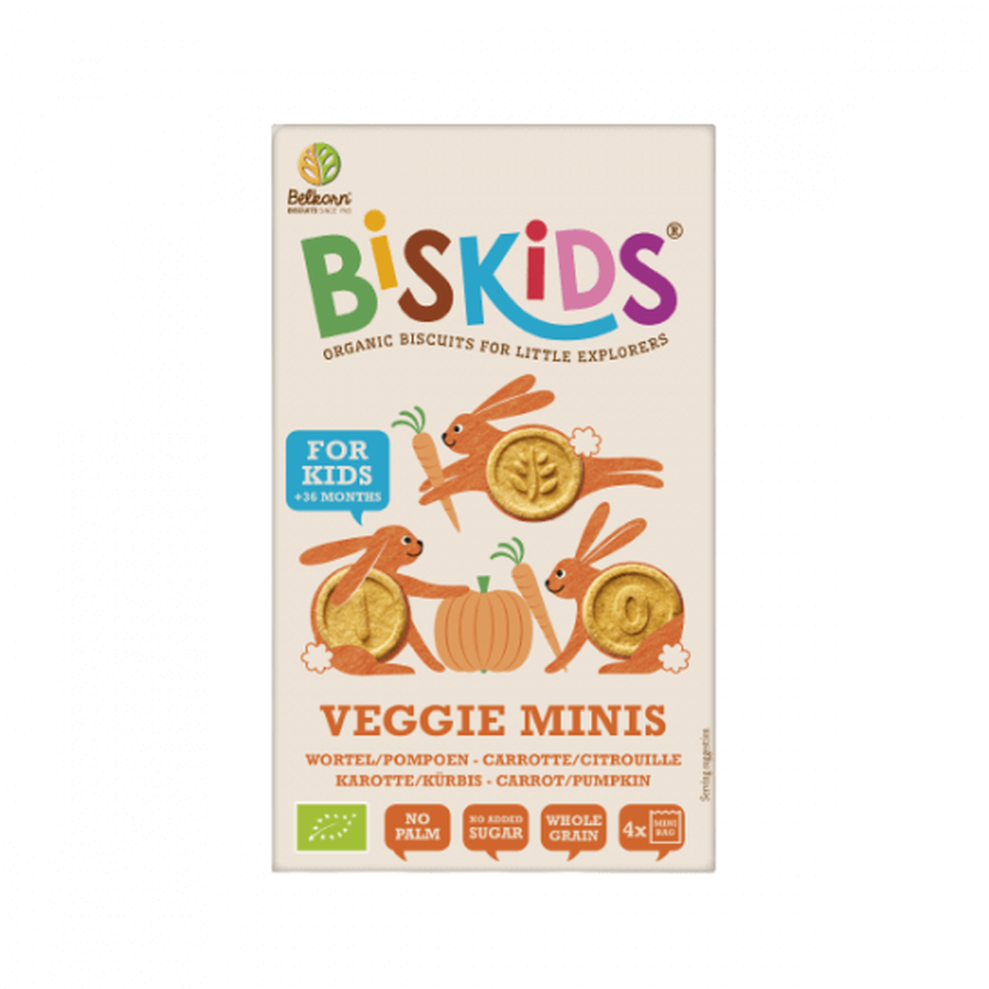 Biskids eco suikervrije wortelkoekjes, 120 g, Belkorn