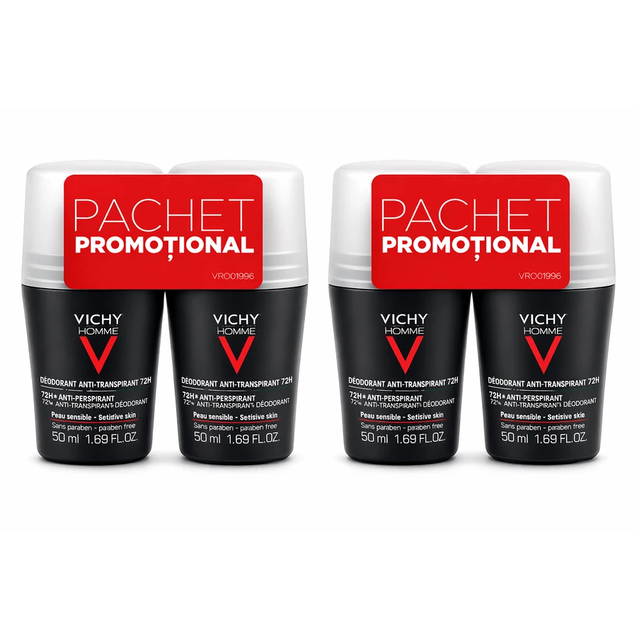 Vichy Homme Extreme Controle Deodorant 72h Deodorant Roll-On Set 4x50ml