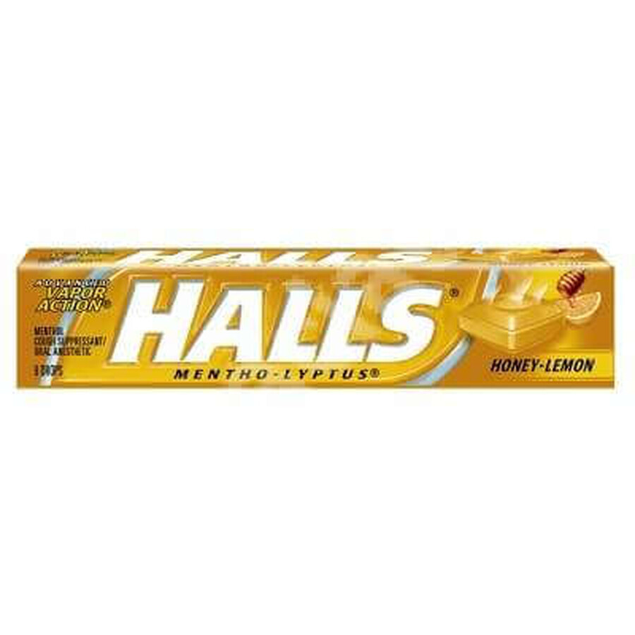 Bomboane cu aroma de miere si lamaie Halls Honey & Lemon, 9 bucati, Kraft Food