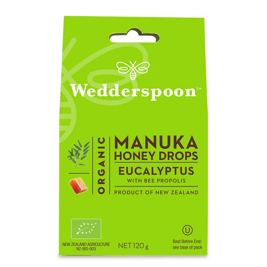 Biologisch snoepje met manuka honing, eucalyptus en propolis, 120 g, Wedderspoon