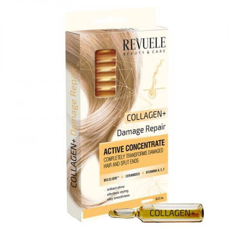 Concentrato attivo per riparare capelli e punte danneggiati, 8 x 5 ml, Revuele