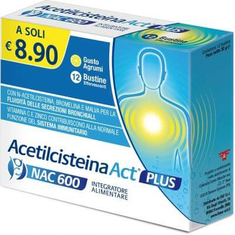 Acetylcysteïne act plus nac 600 12 sachets bruisende citrusvruchten