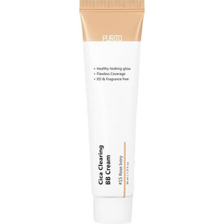 BB Cream 15 Rose Ivory Cica Clearing Gezichtskleurende Crème, 30 ml, Purito