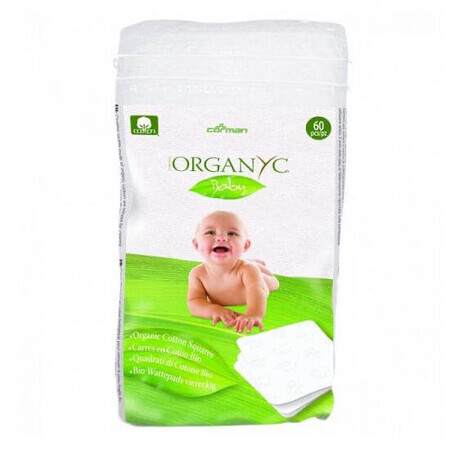 Dischete patrate din bumbac organic pentru copii, 60 bucati, Organyc Baby