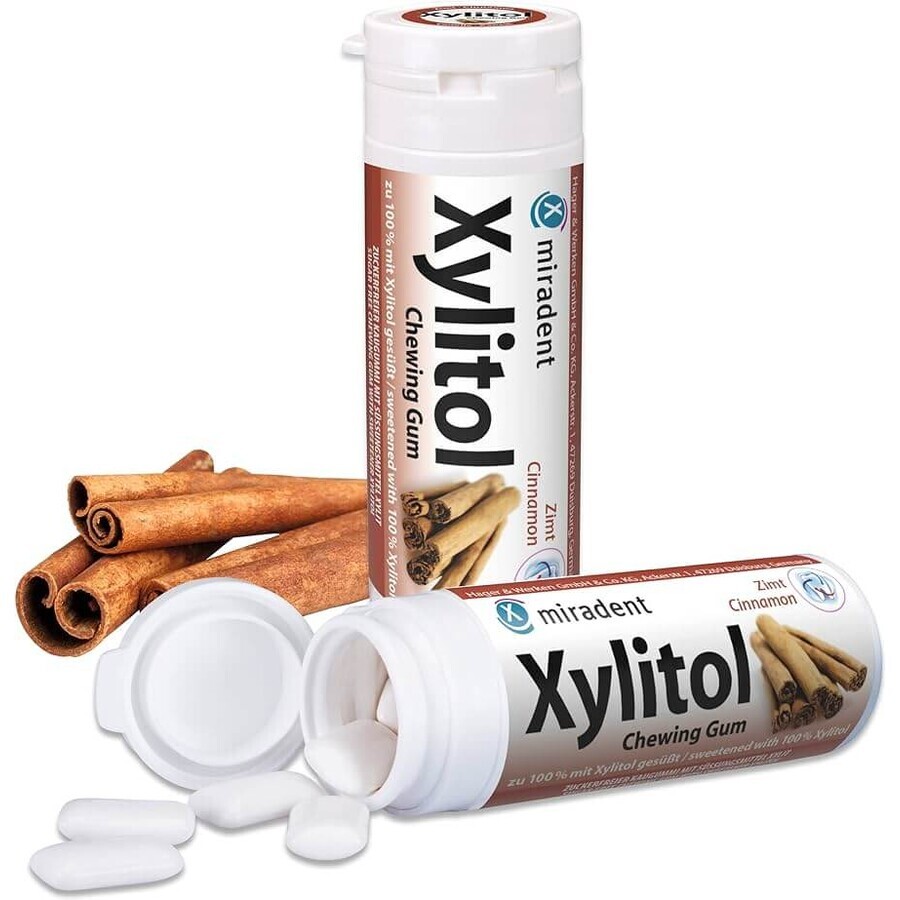 Gumă de mestecat Cinnamon - Miradent Xylitol, 30 buc, Hager&Werken