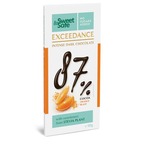 Zwarte chocolade 87% met sinaasappels Zoet &amp; Veilig, 90 g, Sly Nutrition