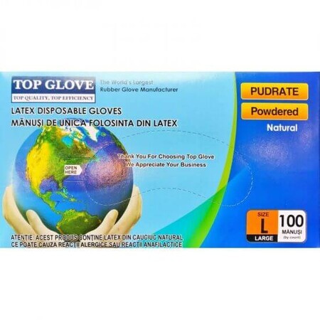 Manusi din latex Top Glove, Marimea L, 100 bucati, Roval Med