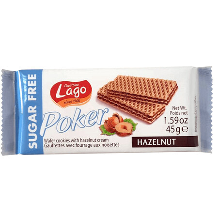 Napolitane crema de alune fara zahar, 45g, Lago