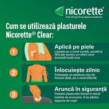 Nicorette Clear, 25mg, 7 pleisters, Mcneil