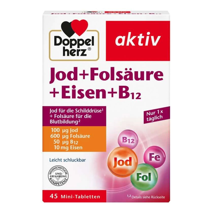 Double Heart Iodine+folic Acid+Iron+b12 Tablet 45 St