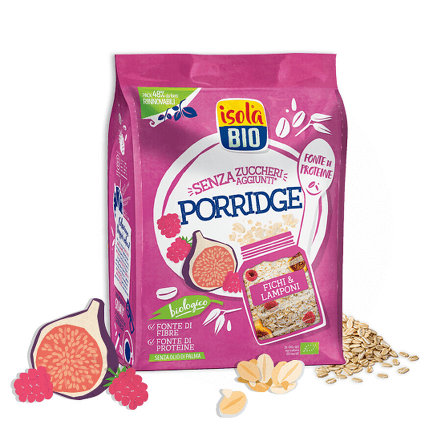 Porridge Eco aux figues et aux framboises sans sucre, 375g, Isola Bio