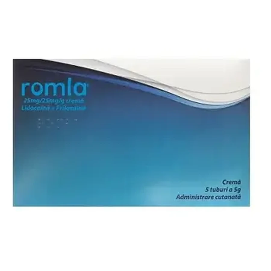 Romla Lidocaine and Prilocaine Anesthetic Cream, 25 mg/25 mg/g, 5 tubes x 5 g, Elantis Farma