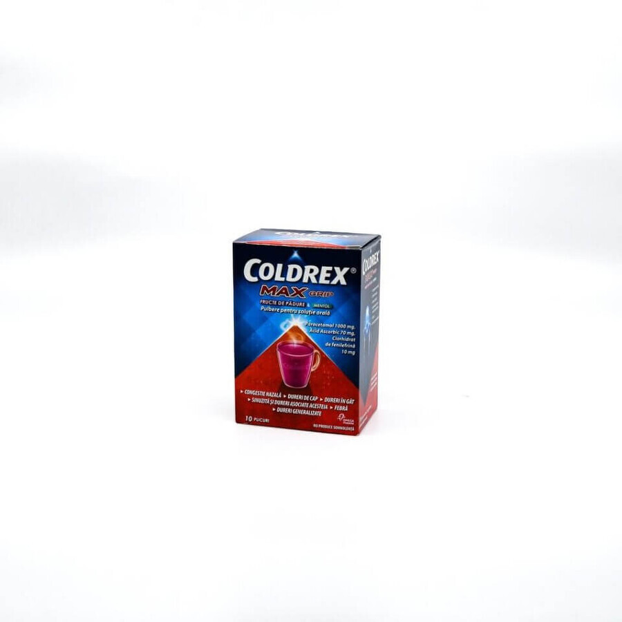 Coldrex Max Grip met bosvruchten en menthol, 10 zakjes, Perrigo