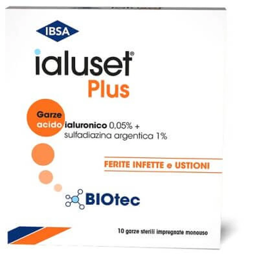 Hyaluset plus gaasjes geïmpregneerd met 0,05% hyaluronzuurcrème, 1% zilversulfadiazine, macrogol, glycerol en water 10 x 10 cm 10 stuks