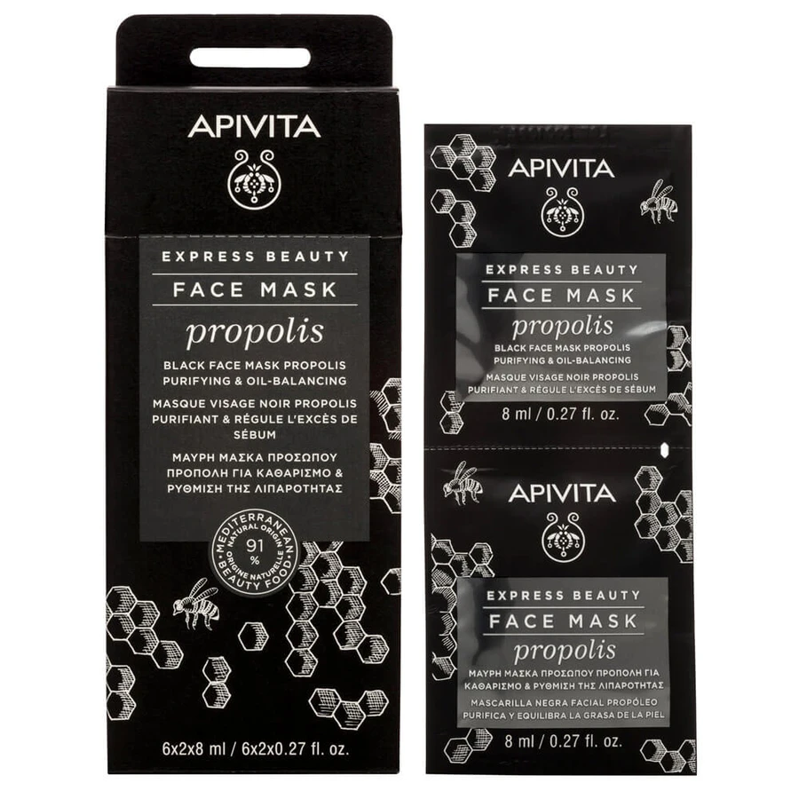 Apivita Express Beauty Zwart Gezichtsmasker met Propolis voor Dieptereiniging 2x8ml