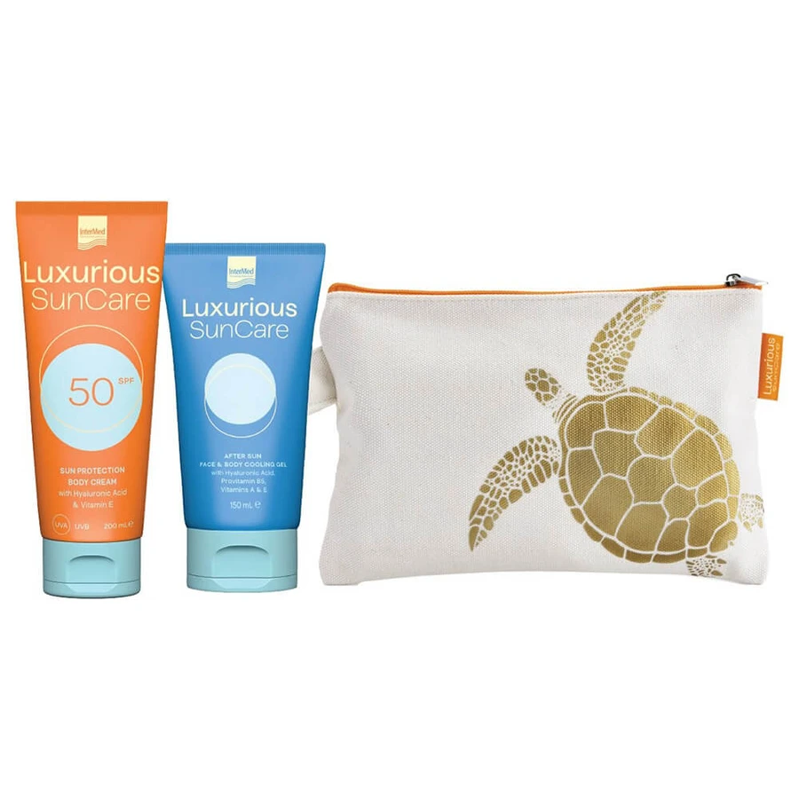 Luxe SunCare Promo Pakket met Zonnebescherming Lichaamscrème SPF50 200ml, After Sun Gezicht & Lichaam 150ml & GRATIS Zakje