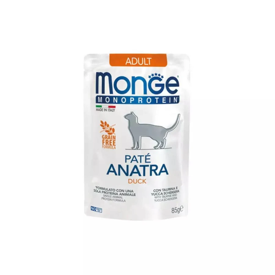 MONGE Monoprotein, Duck, sachet of single protein, grain-free wet cat food, (pate), 85g