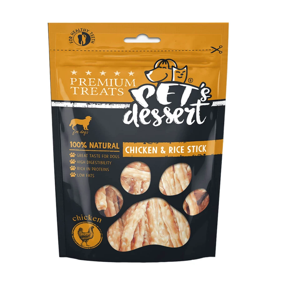 PET'S DESSERT Stick, XS-XL, kurczak i ryż, bezzbożowa saszetka-nagroda dla psów, 80g: ceny i cechy