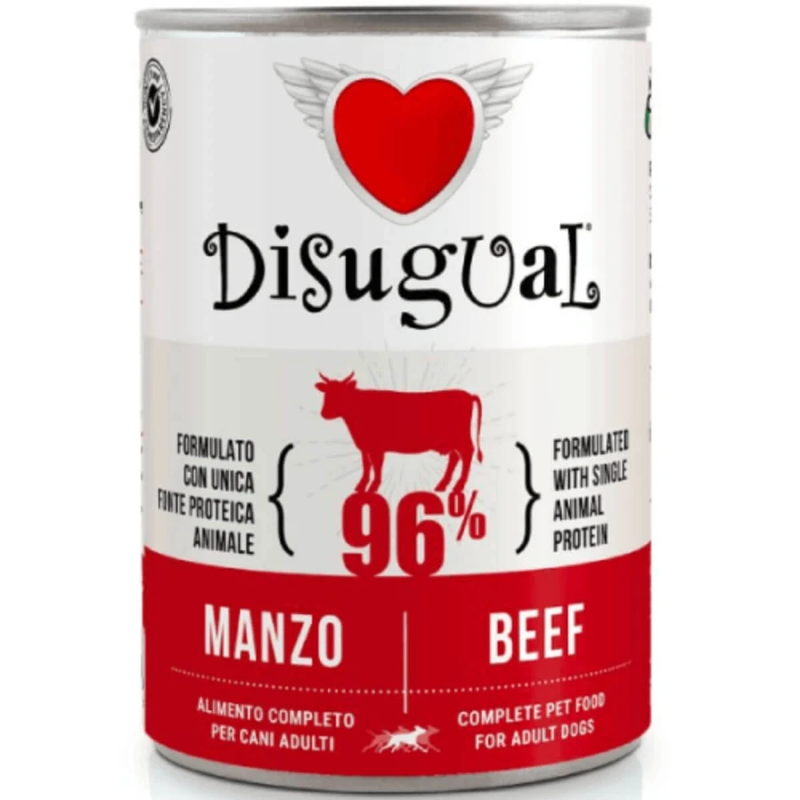 DISUGUAL Monoprotein, XS-XL, Rund, blik enkelvoudig eiwit graanvrij natvoer voor honden, (paté), 400g