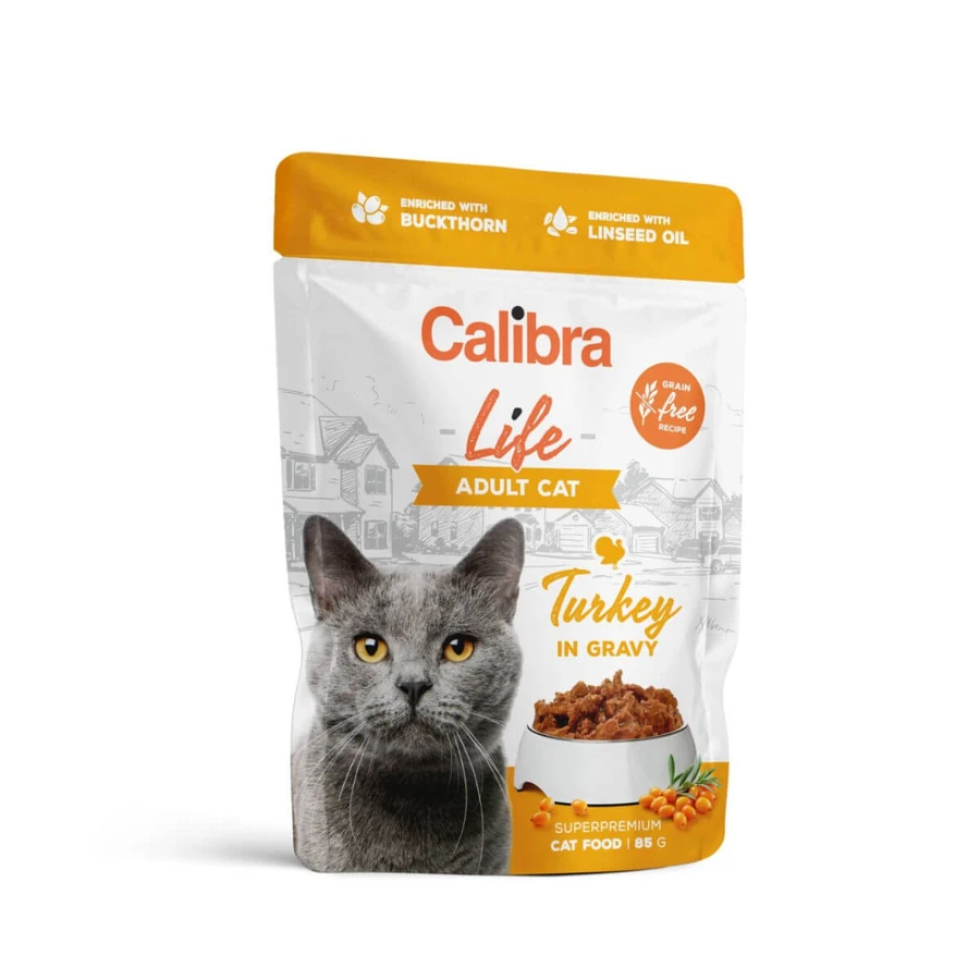 CALIBRA Life, kalkoen, zakje nat graanvrij kattenvoer, (in saus), 85g