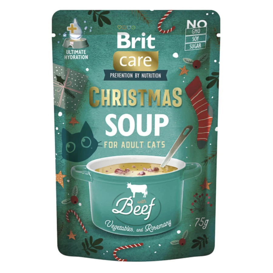 BRIT Sopa de Navidad, Ternera, sobre de comida húmeda sin cereales para gatos, (topping), 75g