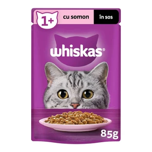 WHISKAS, Łosoś, saszetka mokrej karmy dla kotów (w sosie), 85g
