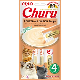 INABA Churu, poulet et saumon, sachet, tube récompense sans céréales pour chats, (purée), 56g