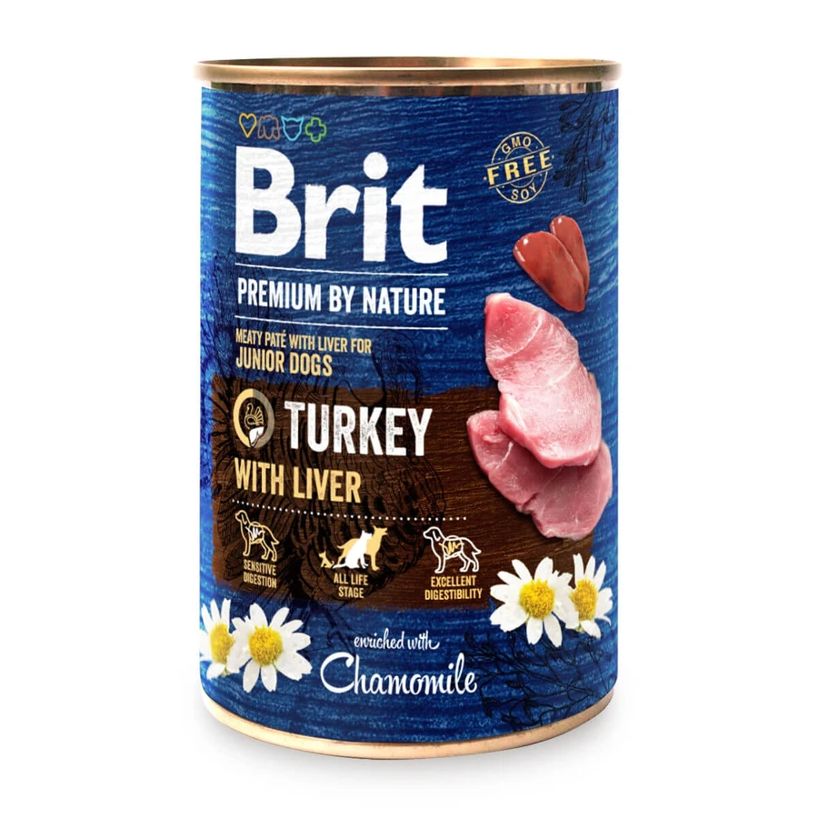 BRIT Premium By Nature Junior, Indyk i Wątróbka, bezzbożowa wilgotna karma dla psów w puszkach (pasztet), 800g: ceny i cechy
