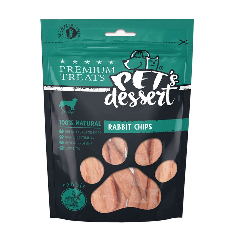 PET'S DESSERT Chips, XS-XL, Królik, bezzbożowa torebka na nagrody, psy, 80g: ceny i cechy