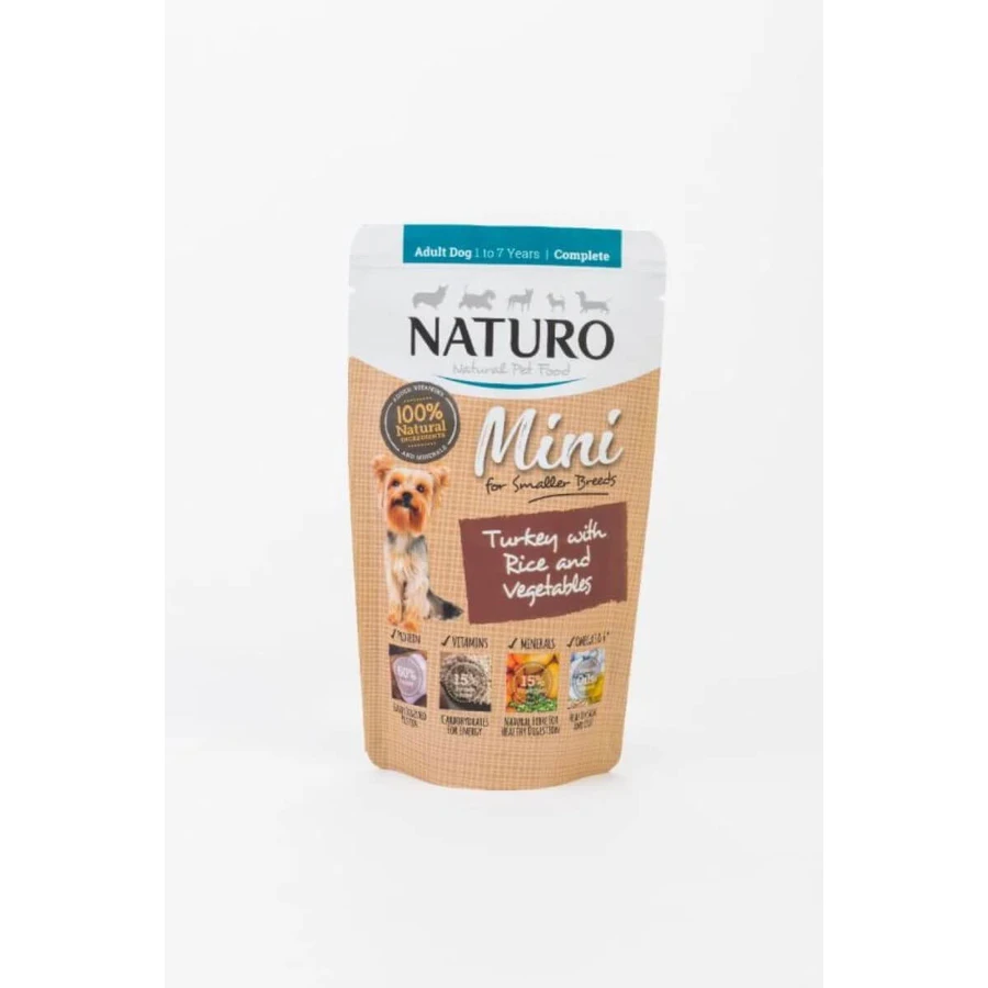 NATURO Mini, XS-S, Tacchino e Riso, cibo umido in bustina per cani, (nel proprio succo), 150g