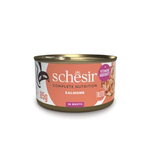 SCHESIR Complete Nutrition, Salmón, comida húmeda en lata para gatos, (en sopa), 85g