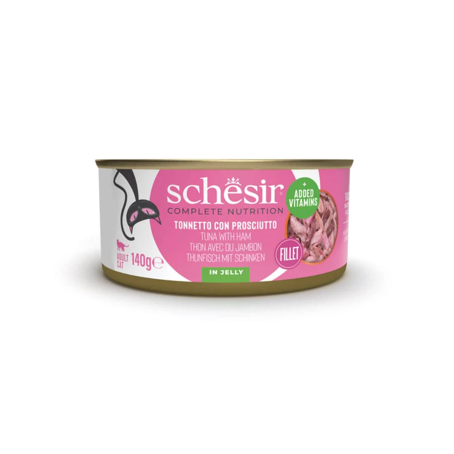 SCHESIR Complete Nutrition, tonijn en ham, nat kattenvoer in blik, (in aspic), 140g