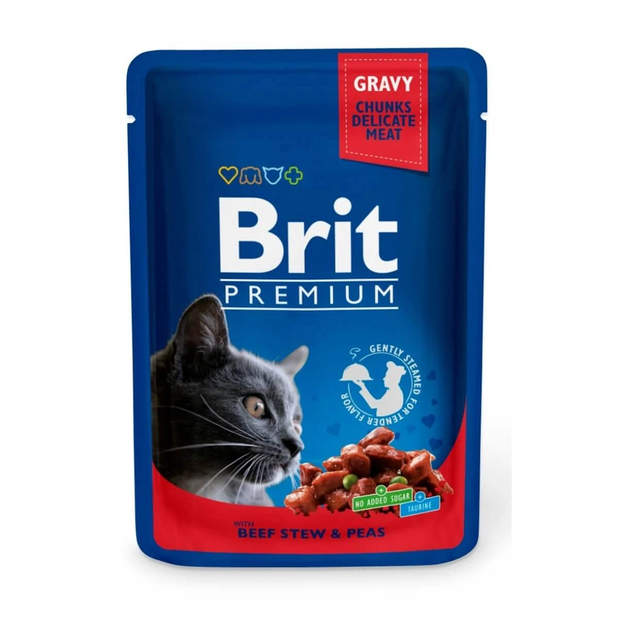 BRIT Premium, Manzo e piselli, bustina di cibo umido per gatti, (in salsa), 100g